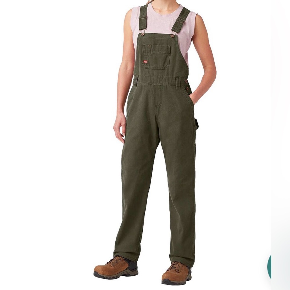 Dickies Women's Olive Wide Leg Overalls